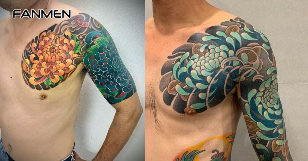 Hình xăm hoa ở ngực nam 17