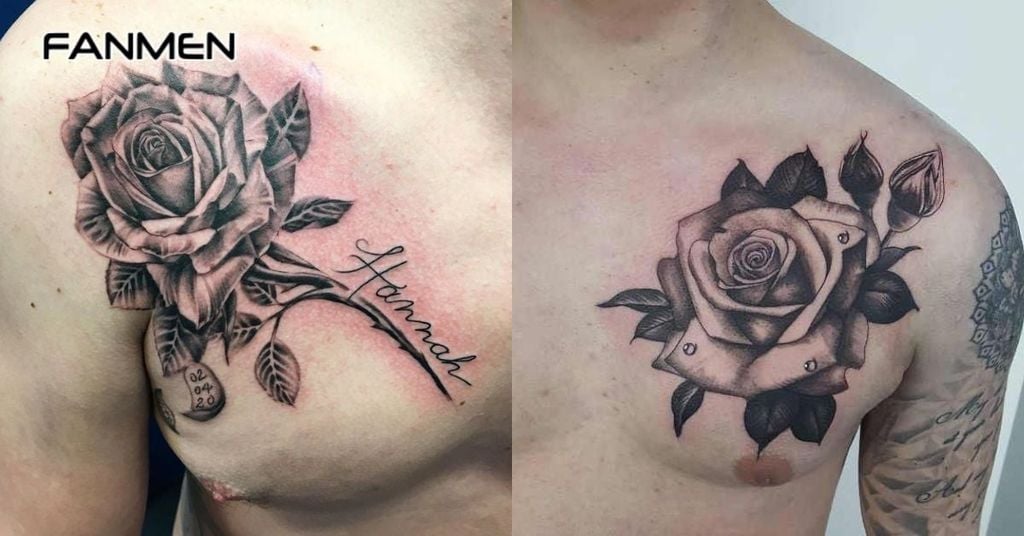 Hình xăm hoa ở ngực nam 1