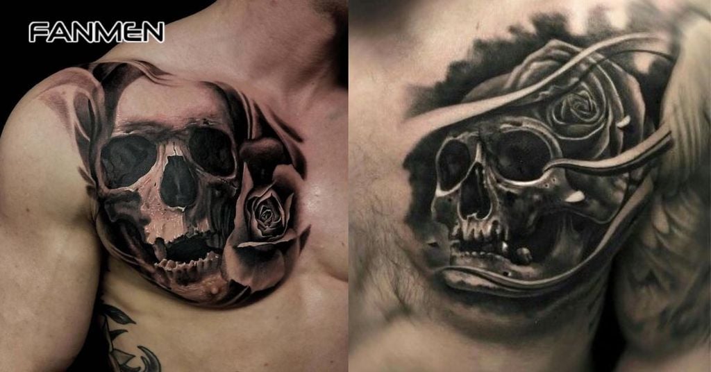 Hình xăm hoa ở ngực nam 4