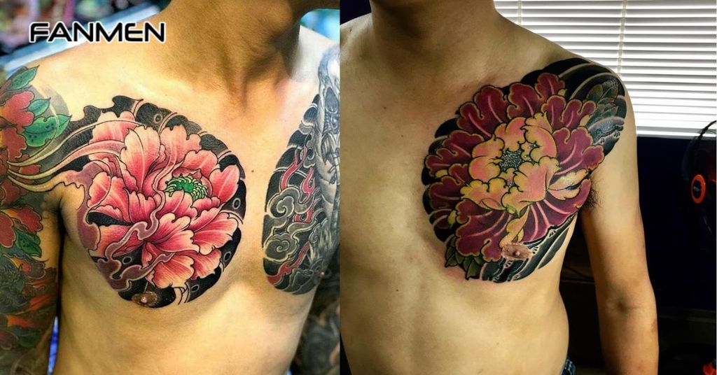 Hình xăm hoa ở ngực nam 6