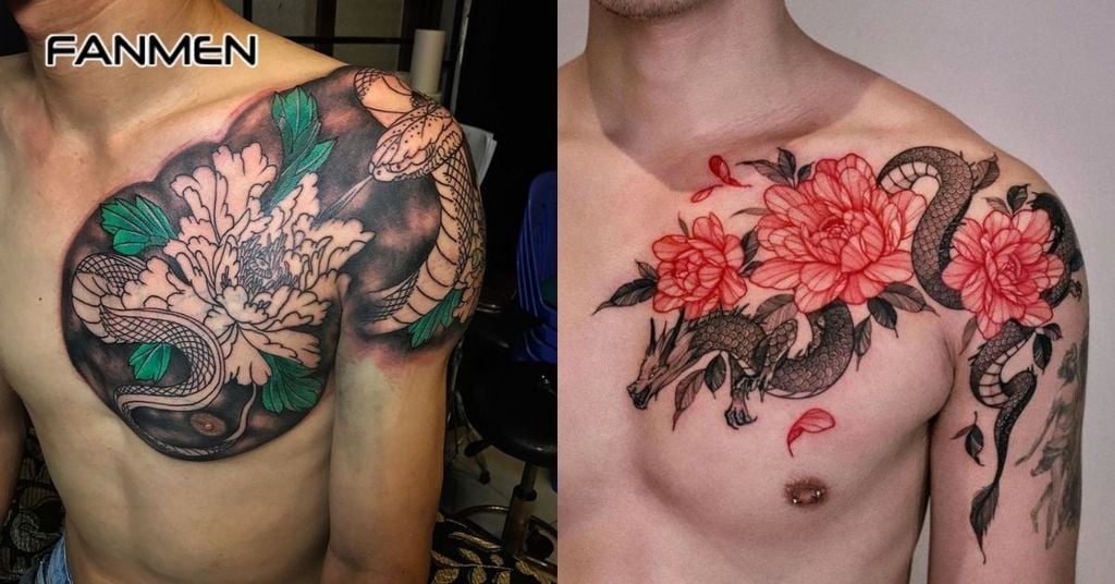 Hình xăm hoa ở ngực nam 7