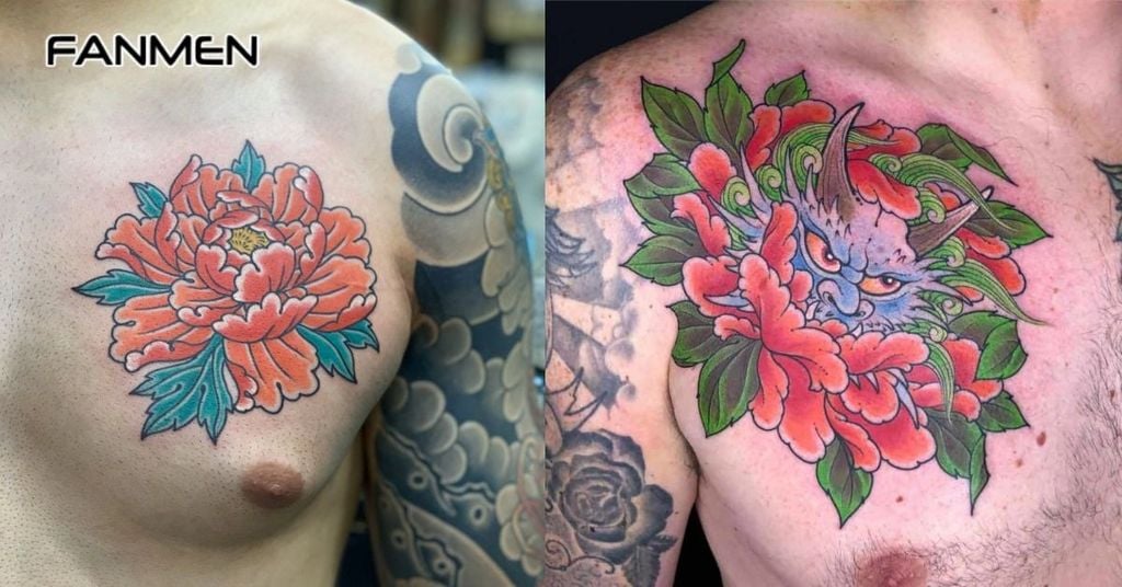 Hình xăm hoa ở ngực nam 8