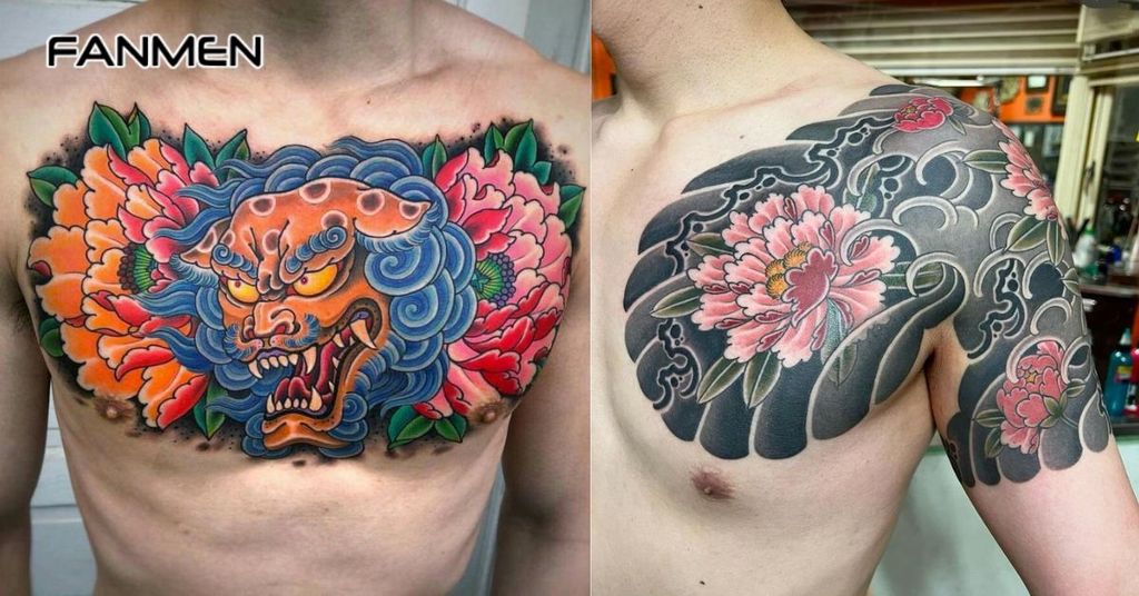 Hình xăm hoa ở ngực nam 9