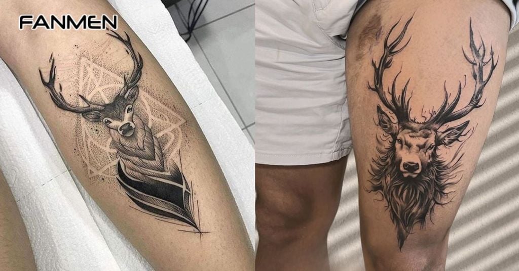 Hình xăm hươu cho nam ở chân 3
