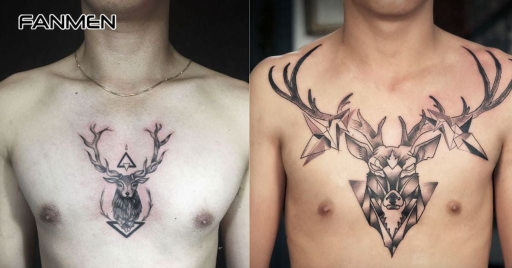 Hình xăm hươu cho nam ở ngực 10