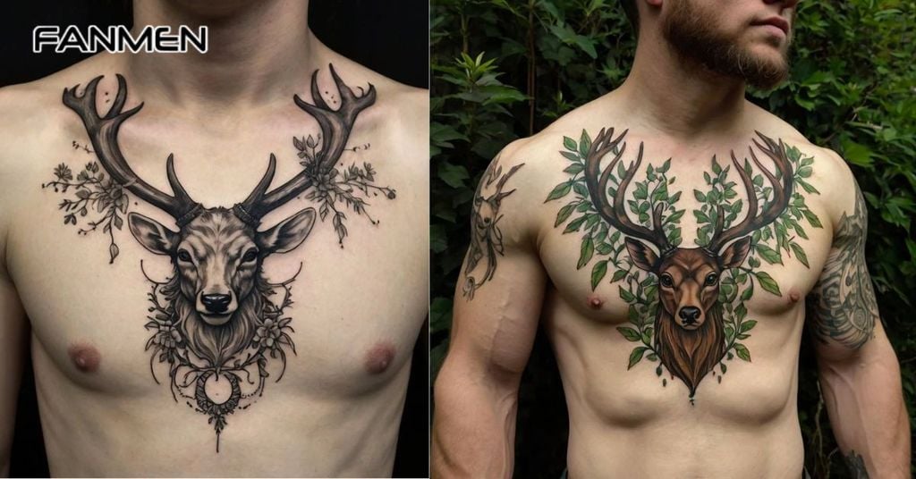 Hình xăm hươu cho nam ở ngực 1