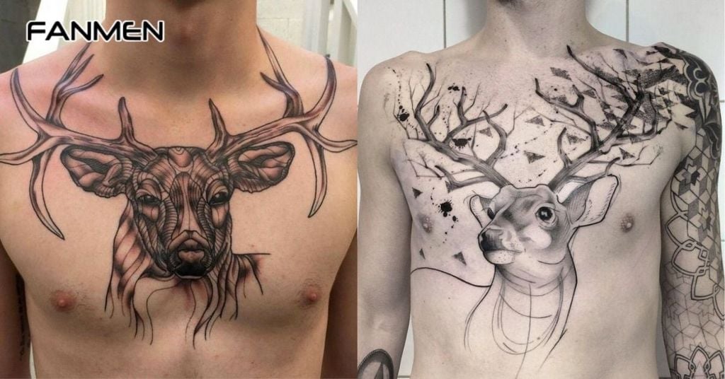 Hình xăm hươu cho nam ở ngực 4