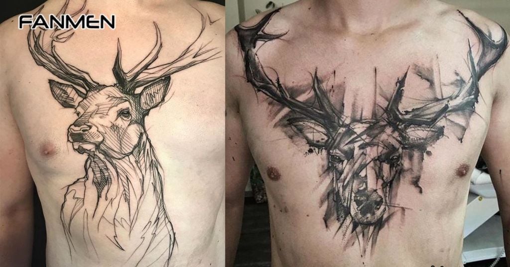 Hình xăm hươu cho nam ở ngực 9