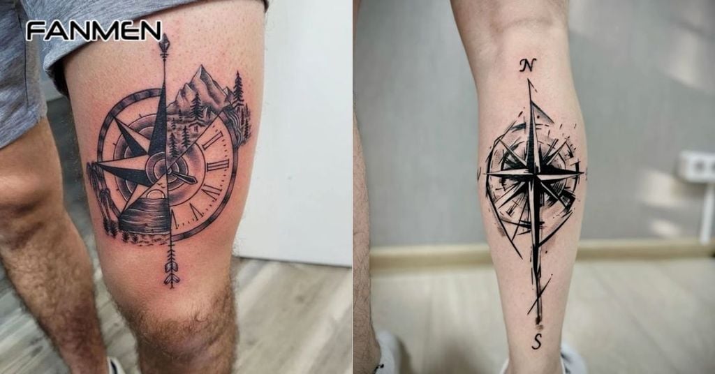 Hình xăm la bàn đen trắng 6