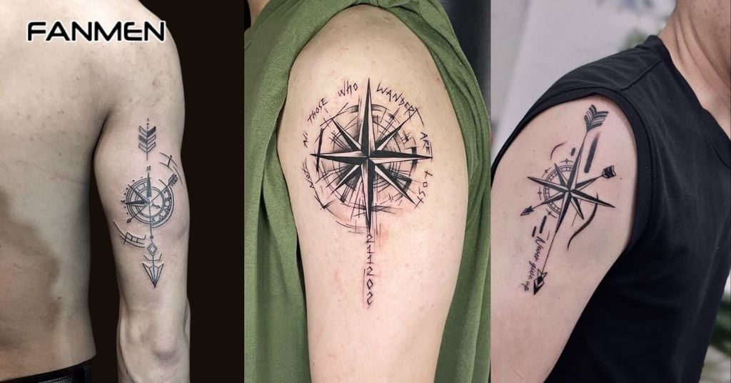 Hình xăm la bàn đen trắng