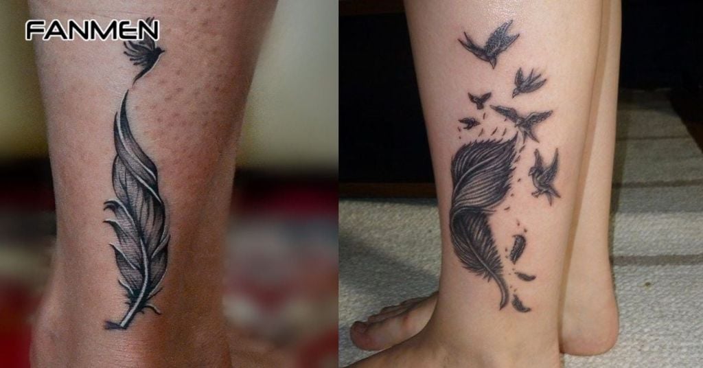 Hình xăm lông vũ cho nam ở chân 10
