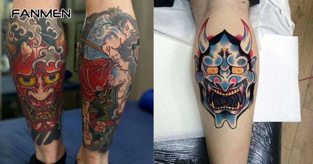Hình xăm bắp chân cho nam hình mặt quỷ 1