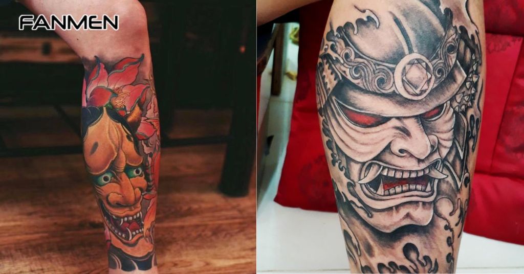 Hình xăm bắp chân cho nam hình mặt quỷ 2