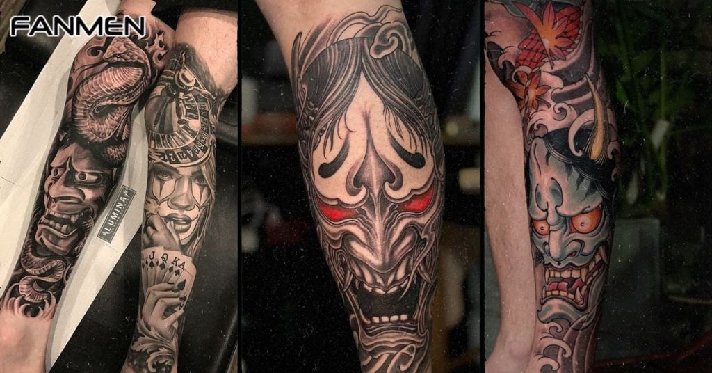Mẫu hình xăm mặt quỷ ở bắp chân nam mẫu 1