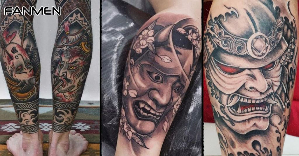 Mẫu hình xăm mặt quỷ ở bắp chân nam mẫu 3