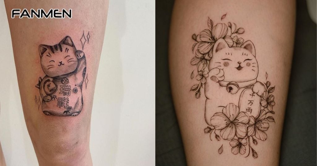 Hình xăm Mèo Thần Tài phong cách tối giản 7