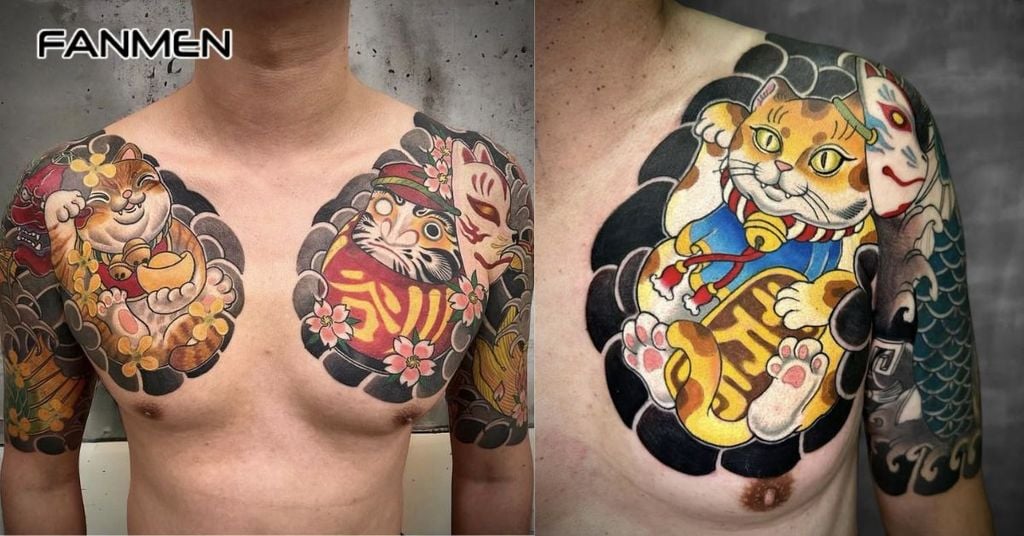 Hình xăm Mèo Thần Tài phong cách truyền thống 5