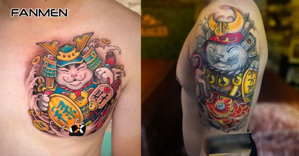 Hình xăm Mèo Thần Tài phong cách truyền thống 6