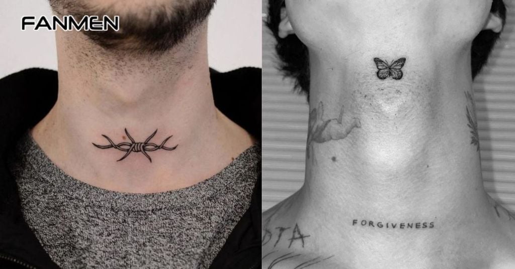 Hình xăm mini đẹp cho nam ở cổ
