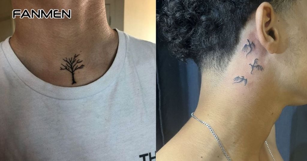 Hình xăm mini đẹp cho nam ở cổ