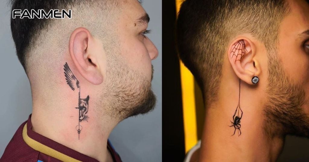 Hình xăm mini đẹp cho nam ở cổ