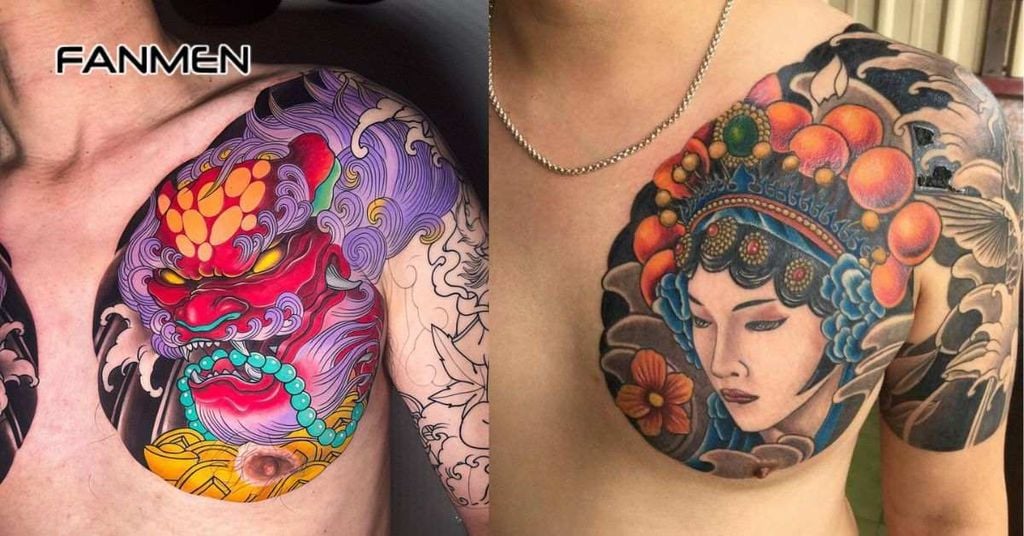 Hình xăm trước ngực nam phong cách Nhật cổ