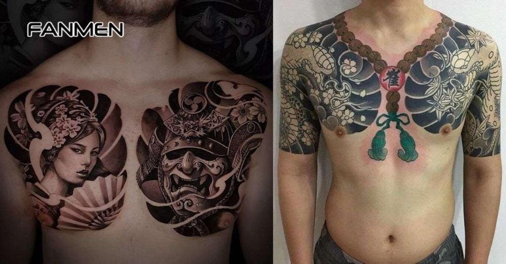 Hình xăm trước ngực nam phong cách Nhật cổ