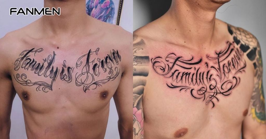 Hình xăm chữ ở ngực nam phong cách Gothic 6