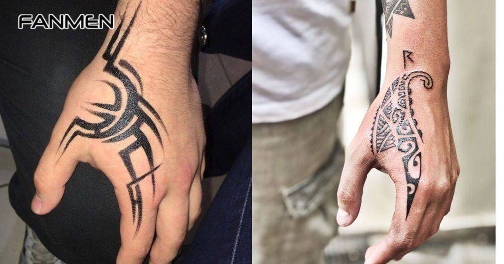 Hình xăm mu bàn tay nam phong cách Tribal