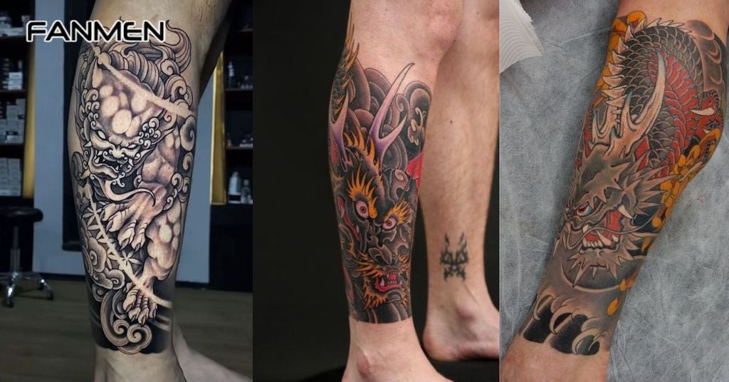 Hình xăm bắp chân hoạ tiết rồng