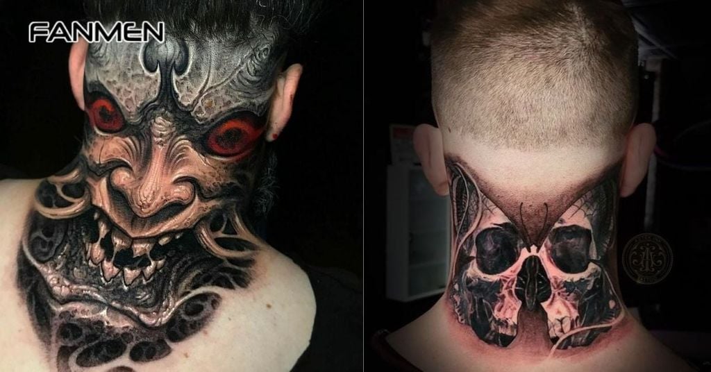 Hình xăm hoa sau gáy nam chất 2