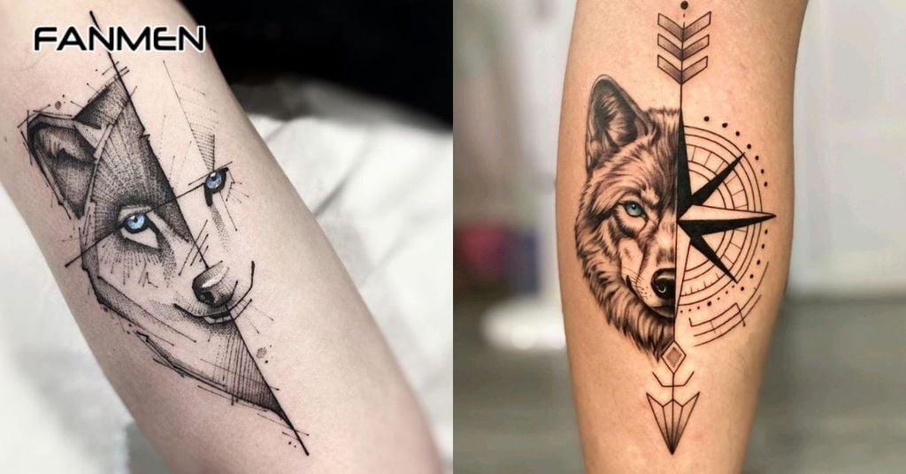 Hình xăm sói Geometric 7