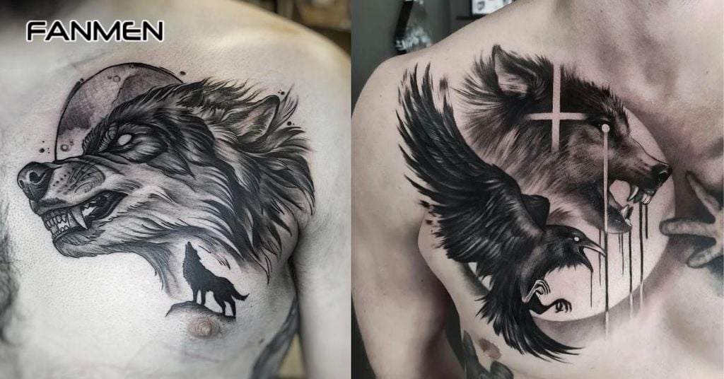 Hình xăm sói ở ngực nam 1