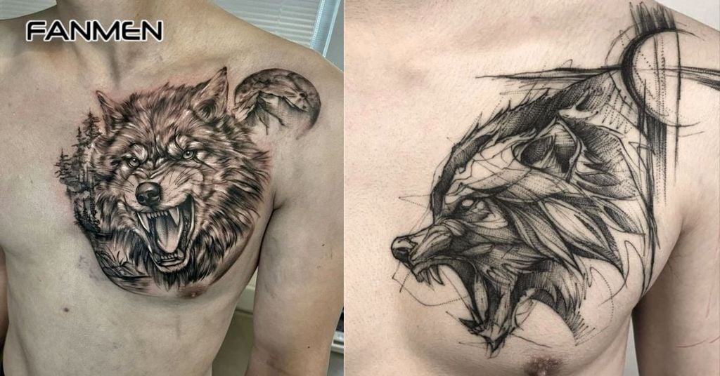 Hình xăm sói ở ngực nam 2