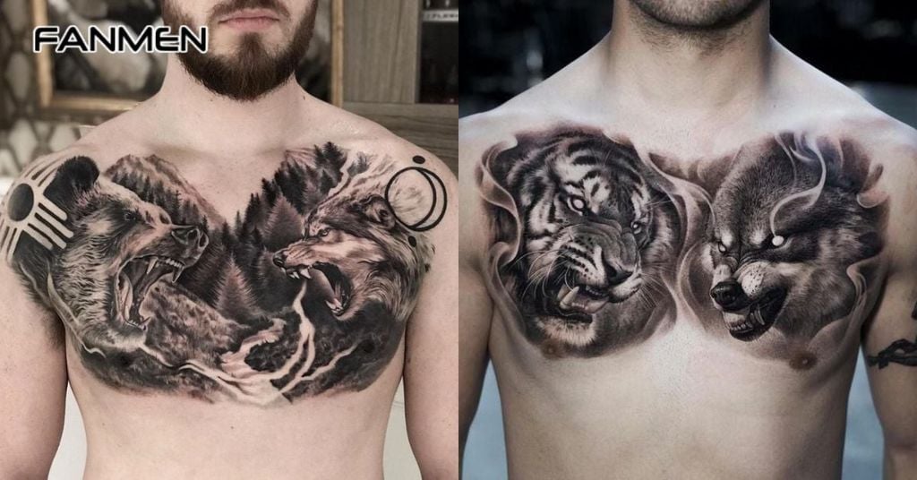 Hình xăm sói ở ngực nam 4