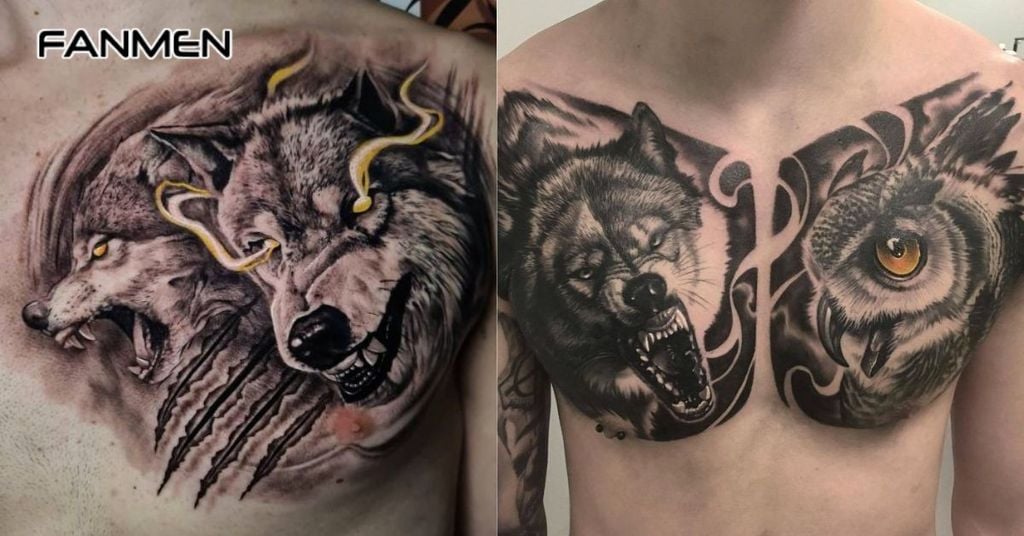 Hình xăm sói ở ngực nam 6