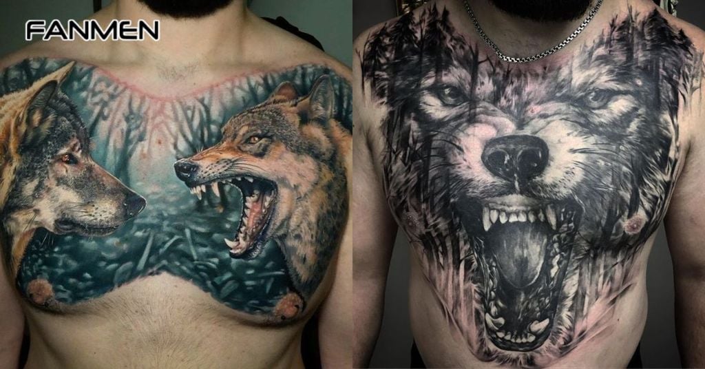 Hình xăm sói ở ngực nam 7
