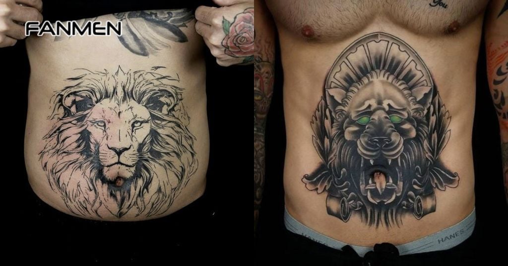 Hình xăm sư tử nửa bụng đẹp