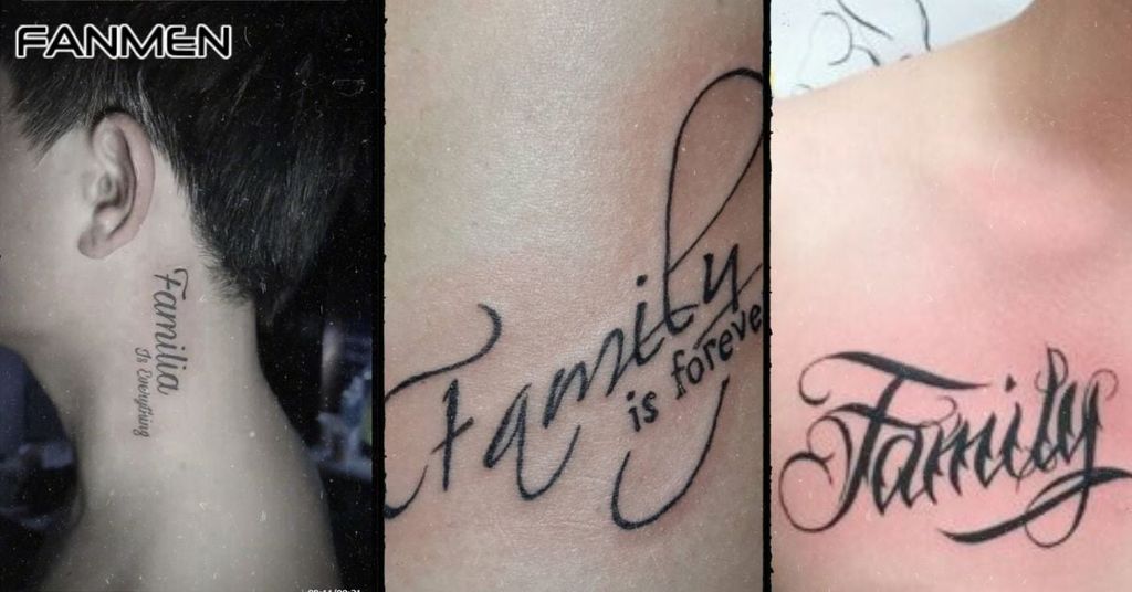 Hình xăm chữ family cho nam ở cổ mẫu 1