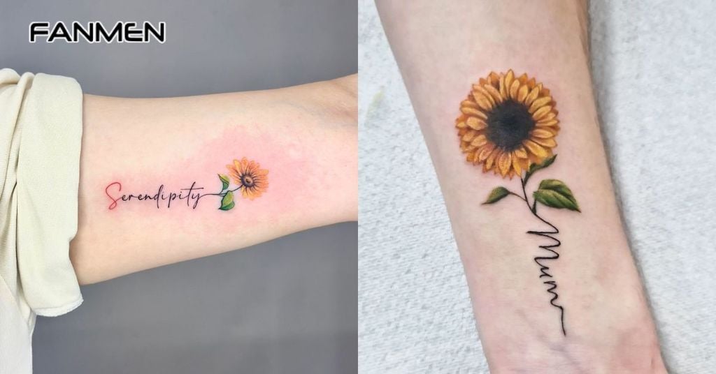 hình xăm hoa hướng dương kết hợp chữ 1
