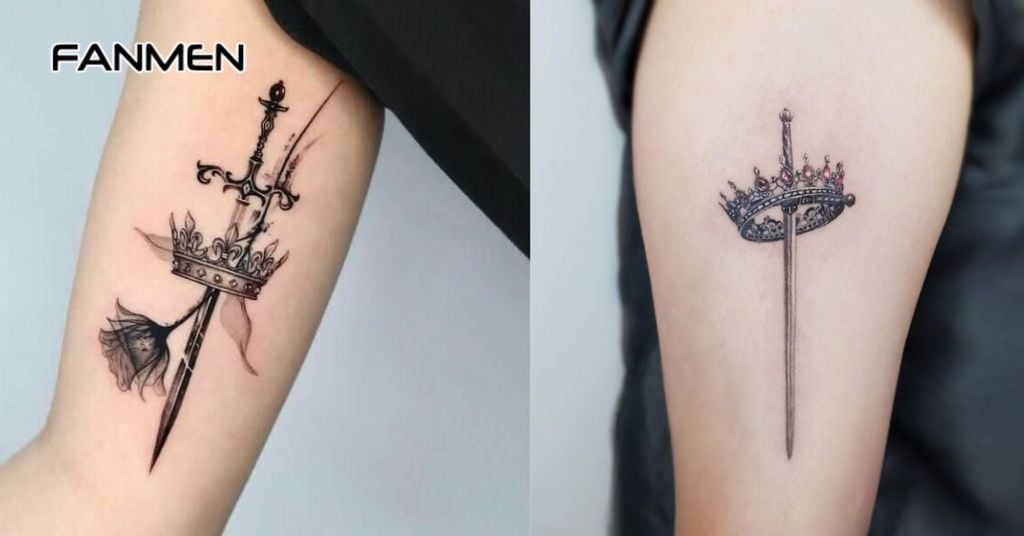 Hình xăm vương miện nam kết hợp các yếu tố khác