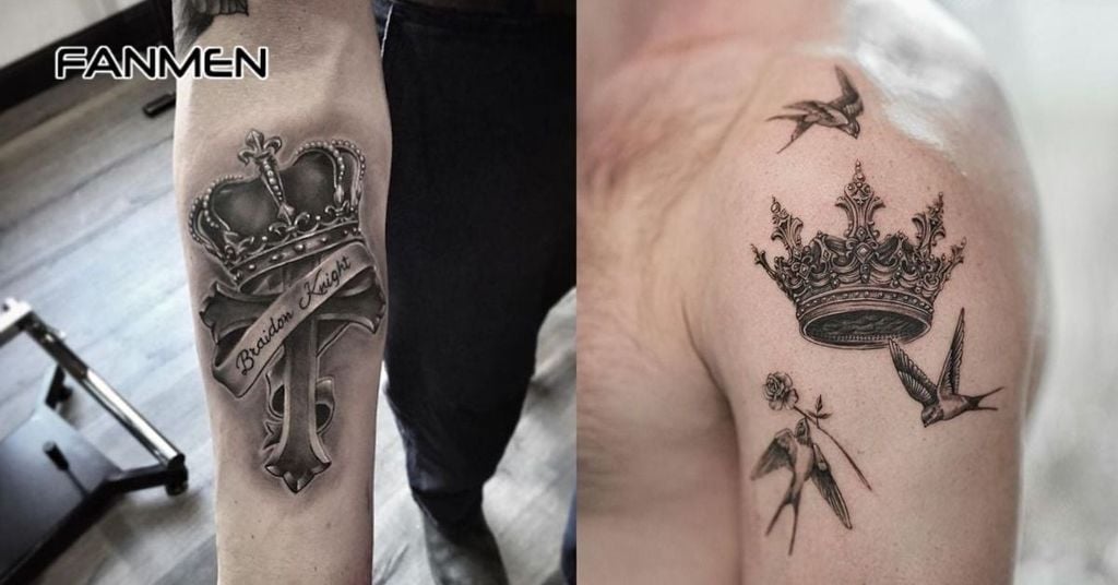 Hình xăm vương miện nam kết hợp các yếu tố khác