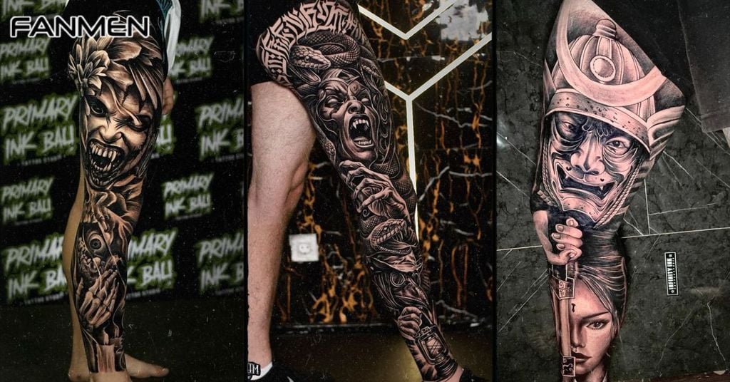 Mẫu hình xăm mặt quỷ full chân mẫu 3