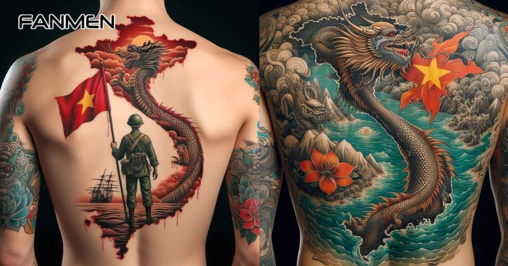 Hình xăm bản đồ Việt Nam phong cách nghệ thuật 1