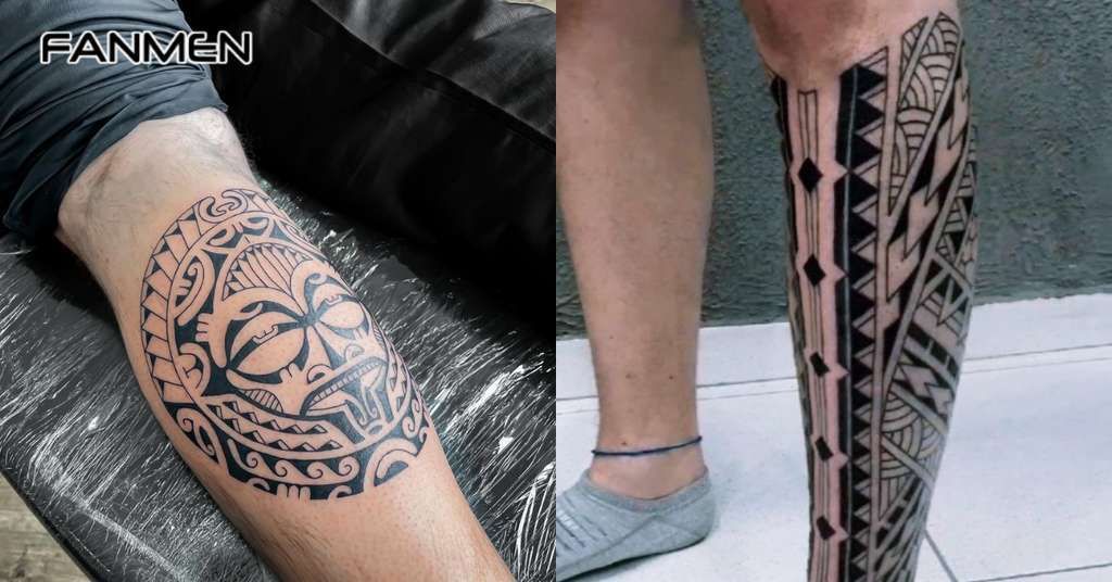 Hình xăm bắp chân phong cách tribal 1