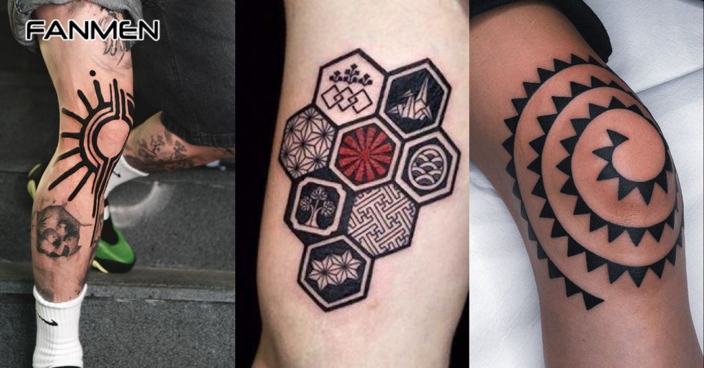 Hình xăm đầu gối trừu tượng và hình học