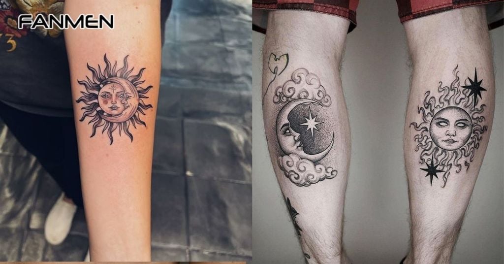 Mẫu hình xăm mặt trăng kết hợp với các biểu tượng khác 6