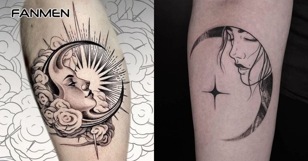 Mẫu hình xăm mặt trăng kết hợp với các biểu tượng khác 10