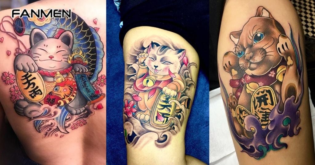 Hình Xăm Mèo Thần Tài Kết Hợp Yếu Tố Nhật Bản 2