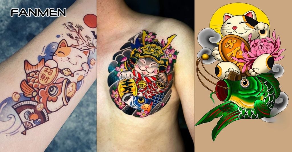 Hình Xăm Mèo Thần Tài Kết Hợp Yếu Tố Nhật Bản 3